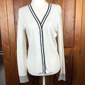 GEORGE Stretch Nautical Off White & Black Knit Button-Down Cardigan Y2K Preppy